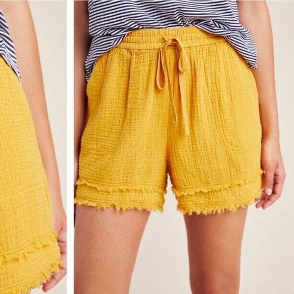 NWT Anthropologie Marie frayed cover-up gauze shorts Saturday Sunday GOLD sz S